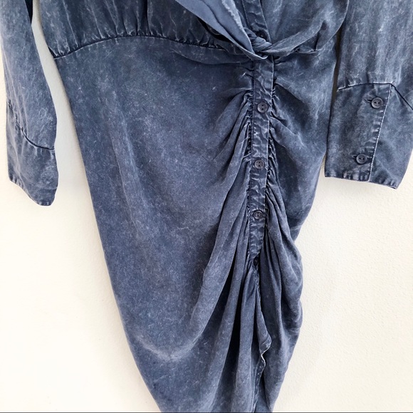 YOUNG FABULOUS & BROKE Carling Ruched Stone Wash Shirt Dress in Blue - Picture 8 of 11